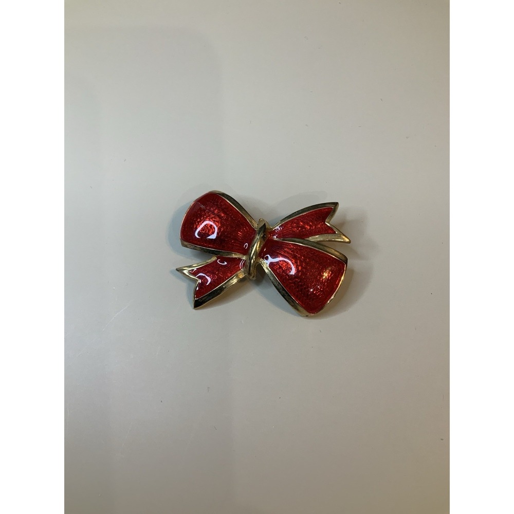 Red Bow With Gold Accent Brooch/ Pin